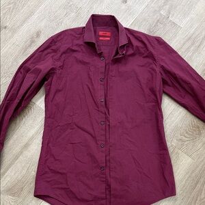 Hugo Boss Men's Deep Wine Button-Down Dress Shirt
